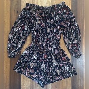 Free People Women’s Off-the-Shoulder Romper | Size XS | Black & Floral